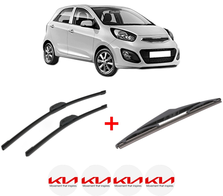 Set 3 stergatoare KIA PICANTO II (TA) din 2011 - 2017, pentru parbriz si luneta fata si spate auto, Bosch Twin, din cauciuc siliconat rezistent, 4 Stickere Auto KIA