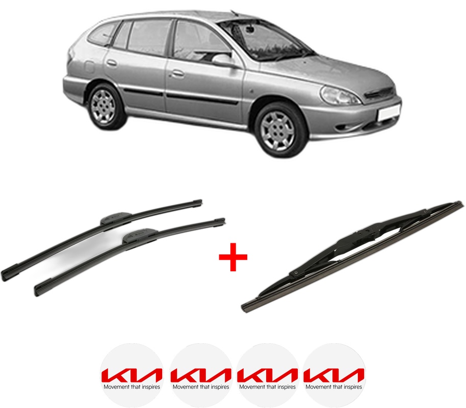 Set 3 stergatoare KIA RIO I Hatchback (DC) din 2000 - 2005, pentru parbriz si luneta fata si spate auto, Bosch Twin, din cauciuc siliconat rezistent, 4 Stickere Auto KIA
