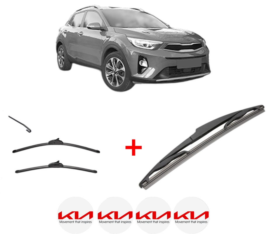 Set 3 stergatoare KIA STONIC (YB) din 2017, pentru parbriz si luneta fata si spate auto, Valeo Silencio, din cauciuc siliconat rezistent, 4 Stickere Auto KIA