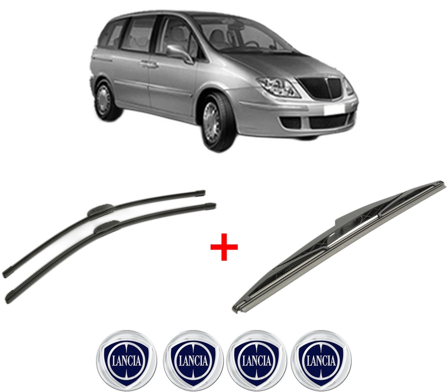 Set 3 stergatoare LANCIA PHEDRA (179_) din 2002 - 2010, pentru parbriz si luneta fata si spate auto, Bosch Twin, din cauciuc siliconat rezistent, 4 Stickere Auto LANCIA