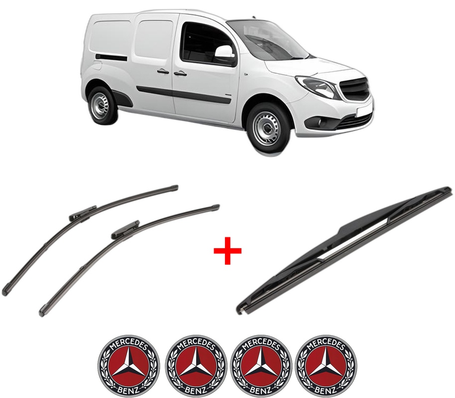 Set 3 stergatoare MERCEDES-BENZ CITAN Box Body/MPV (W415) din 2012 - 2021, pentru parbriz si luneta fata si spate auto, Valeo Silencio, din cauciuc siliconat rezistent, 4 Stickere Auto MERCEDES-BENZ