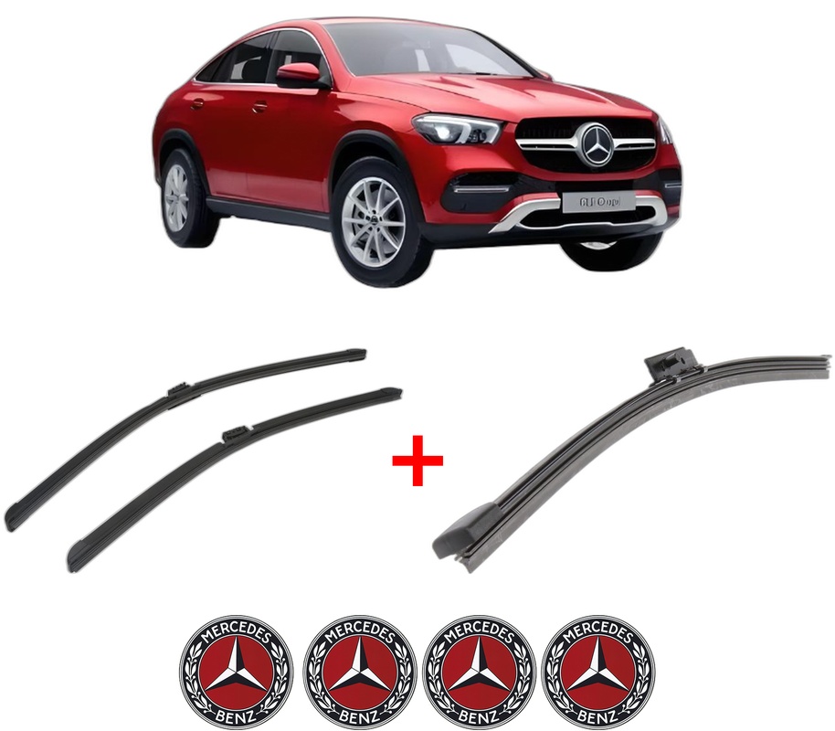 Set 3 stergatoare MERCEDES-BENZ GLE Coupe (C167) din 2019 - 2023, pentru parbriz si luneta fata si spate auto, Bosch Aerotwin, din cauciuc siliconat rezistent, 4 Stickere Auto MERCEDES-BENZ