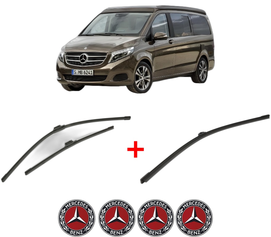 Set 3 stergatoare MERCEDES-BENZ MARCO POLO Camper (W447) din 2015 - 2020, pentru parbriz si luneta fata si spate auto, Bosch Aerotwin, din cauciuc siliconat rezistent, 4 Stickere Auto MERCEDES-BENZ