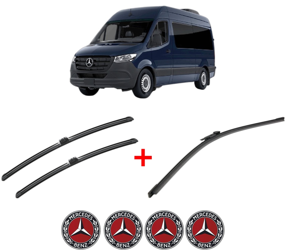 Set 3 stergatoare MERCEDES-BENZ SPRINTER 3,5-t Van (B907, B910) din 2018 - 2025, pentru parbriz si luneta fata si spate auto, Bosch Aerotwin, din cauciuc siliconat rezistent, 4 Stickere Auto MERCEDES-BENZ