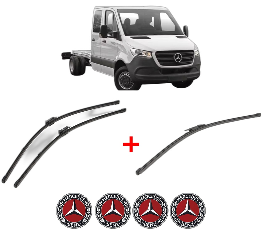 Set 3 stergatoare MERCEDES-BENZ SPRINTER 4-t Platform/Chassis (B907, B910) din 2018 - 2021, pentru parbriz si luneta fata si spate auto, Valeo Silencio Xtrm, din cauciuc siliconat rezistent, 4 Stickere Auto MERCEDES-BENZ