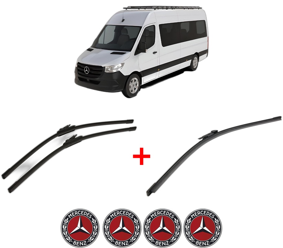 Set 3 stergatoare MERCEDES-BENZ SPRINTER 5-t Bus (B906) din 2009 - 2018, pentru parbriz si luneta fata si spate auto, Bosch Aerotwin, din cauciuc siliconat rezistent, 4 Stickere Auto MERCEDES-BENZ