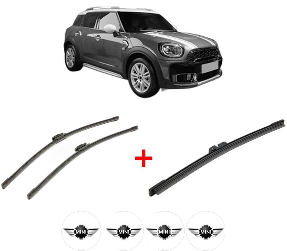 Set 3 stergatoare MINI MINI COUNTRYMAN (F60) din 2016 - 2019, pentru parbriz si luneta fata si spate auto, Bosch Aerotwin, din cauciuc siliconat rezistent, 4 Stickere Auto MINI