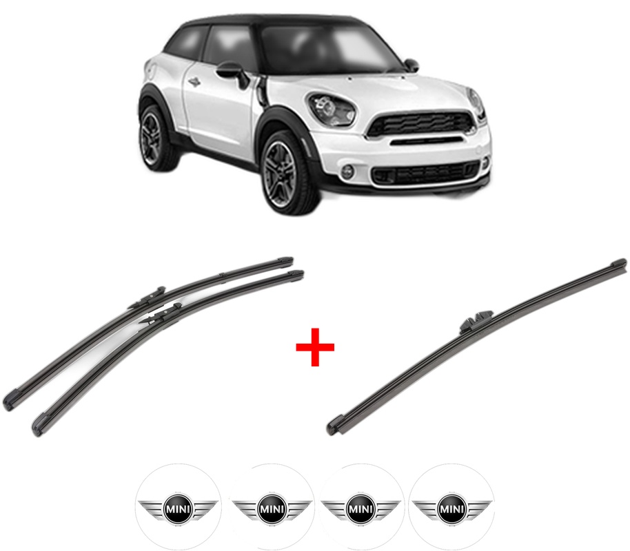 Set 3 stergatoare MINI MINI PACEMAN (R61) din 2012 - 2016, pentru parbriz si luneta fata si spate auto, Valeo Silencio Xtrm, din cauciuc siliconat rezistent, 4 Stickere Auto MINI