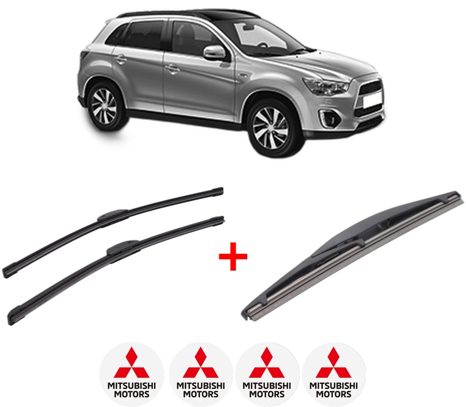 Set 3 stergatoare MITSUBISHI ASX (GA_W_) din 2010, pentru parbriz si luneta fata si spate auto, Bosch Twin, din cauciuc siliconat rezistent, 4 Stickere Auto MITSUBISHI