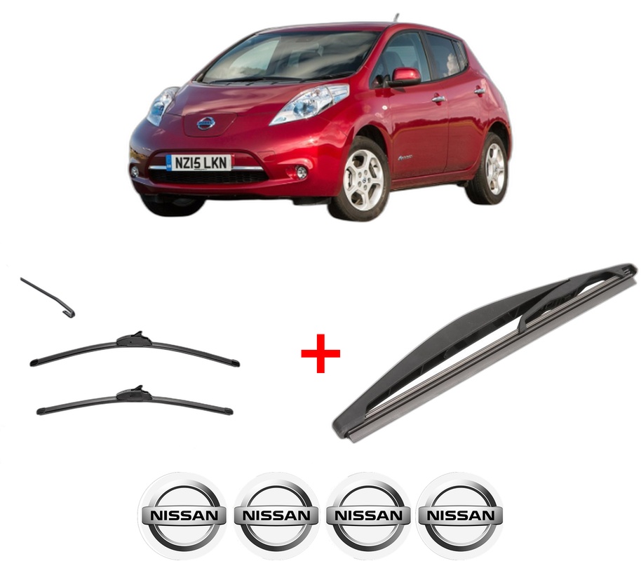 Set 3 stergatoare NISSAN LEAF (ZE0) din 2010 - 2017, pentru parbriz si luneta fata si spate auto, Valeo Silencio, din cauciuc siliconat rezistent, 4 Stickere Auto NISSAN