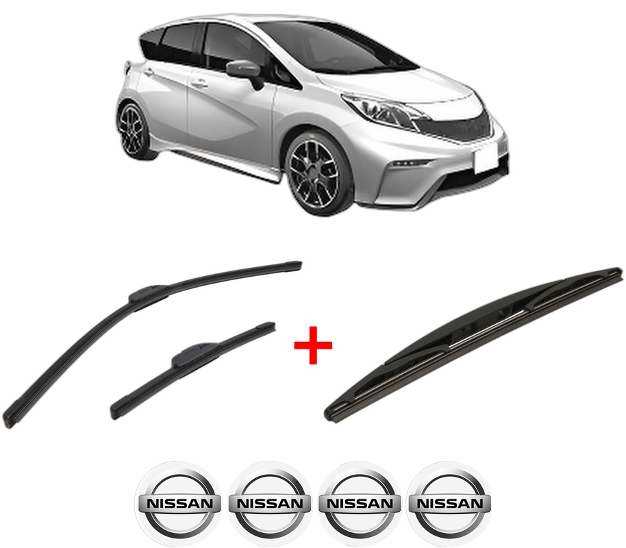Set 3 stergatoare NISSAN NOTE (E12) din 2012 - 2016, pentru parbriz si luneta fata si spate auto, Bosch Twin, din cauciuc siliconat rezistent, 4 Stickere Auto NISSAN