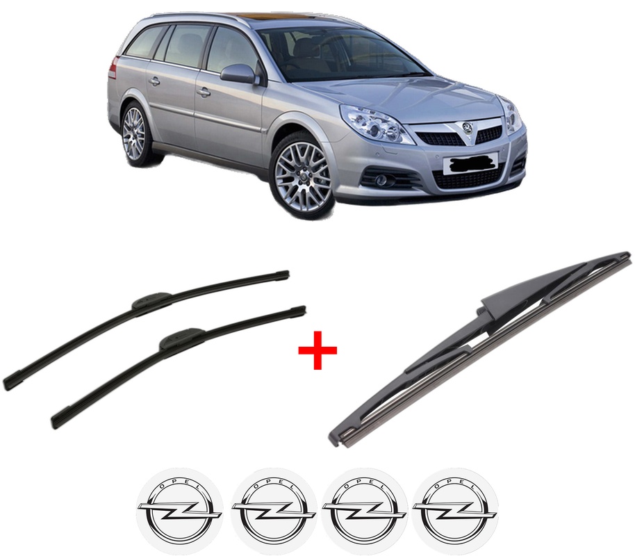 Set 3 stergatoare OPEL VECTRA C Estate (Z02) din 2003 - 2009, pentru parbriz si luneta fata si spate auto, Bosch Twin, din cauciuc siliconat rezistent, 4 Stickere Auto OPEL