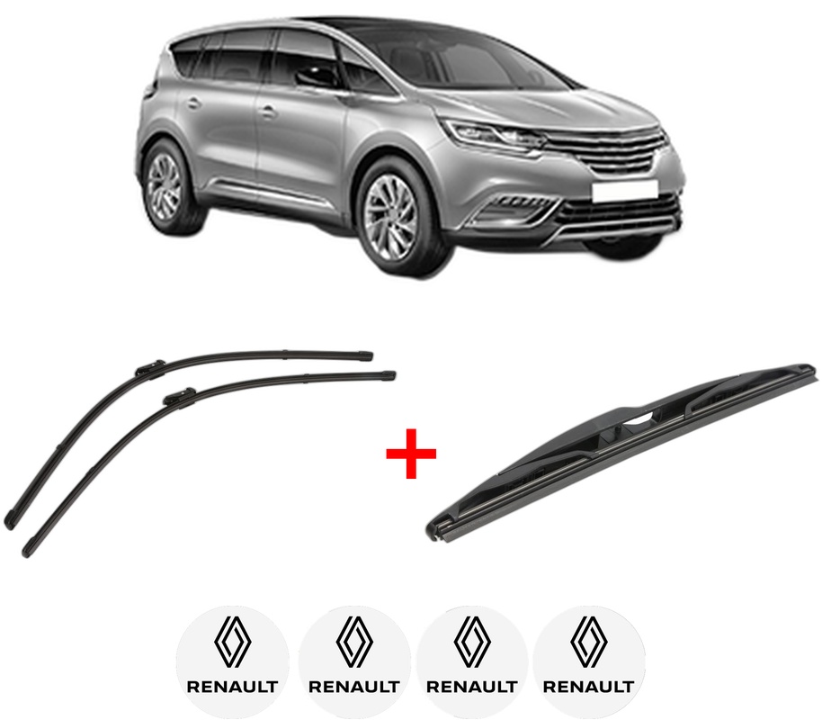 Set 3 stergatoare RENAULT ESPACE V (JR_) din 2015 - 2023, pentru parbriz si luneta fata si spate auto, Valeo Silencio, din cauciuc siliconat rezistent, 4 Stickere Auto RENAULT