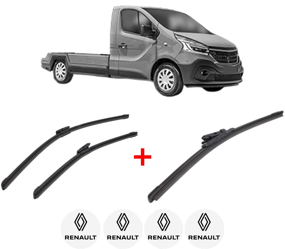 Set 3 stergatoare RENAULT TRAFIC III Platform/Chassis (EG_) din 2014, pentru parbriz si luneta fata si spate auto, Bosch Aerotwin, din cauciuc siliconat rezistent, 4 Stickere Auto RENAULT