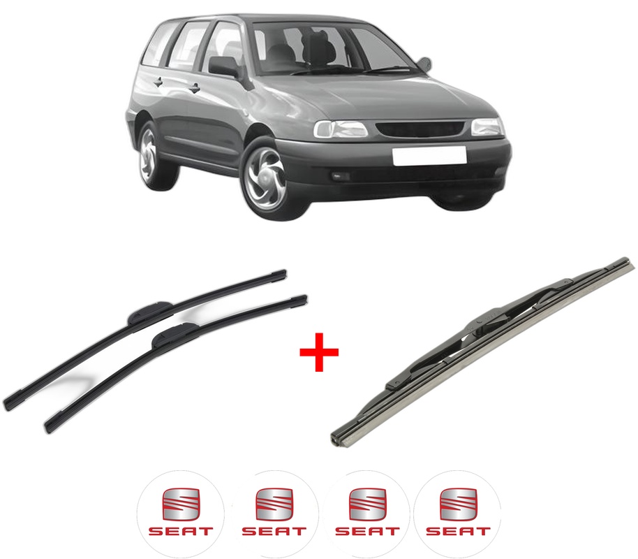Set 3 stergatoare SEAT CORDOBA Vario (6K5) din 1996 - 2002, pentru parbriz si luneta fata si spate auto, Bosch Twin, din cauciuc siliconat rezistent, 4 Stickere Auto SEAT