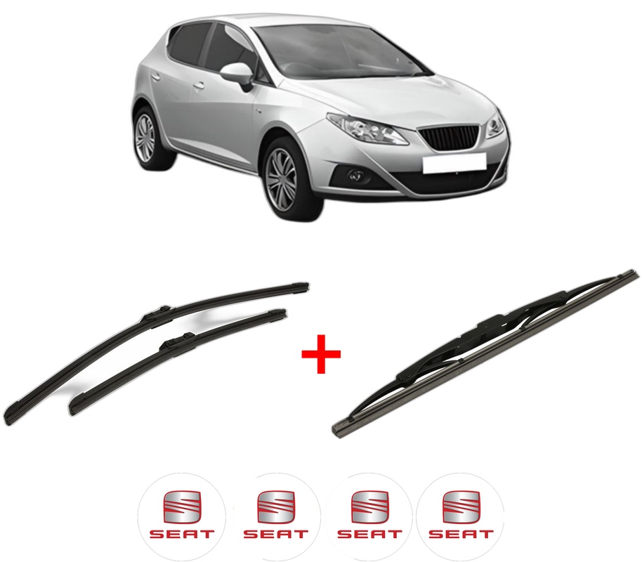 Set 3 stergatoare SEAT IBIZA IV (6J5, 6P1) din 2008 - 2017, pentru parbriz si luneta fata si spate auto, Bosch Twin, din cauciuc siliconat rezistent, 4 Stickere Auto SEAT