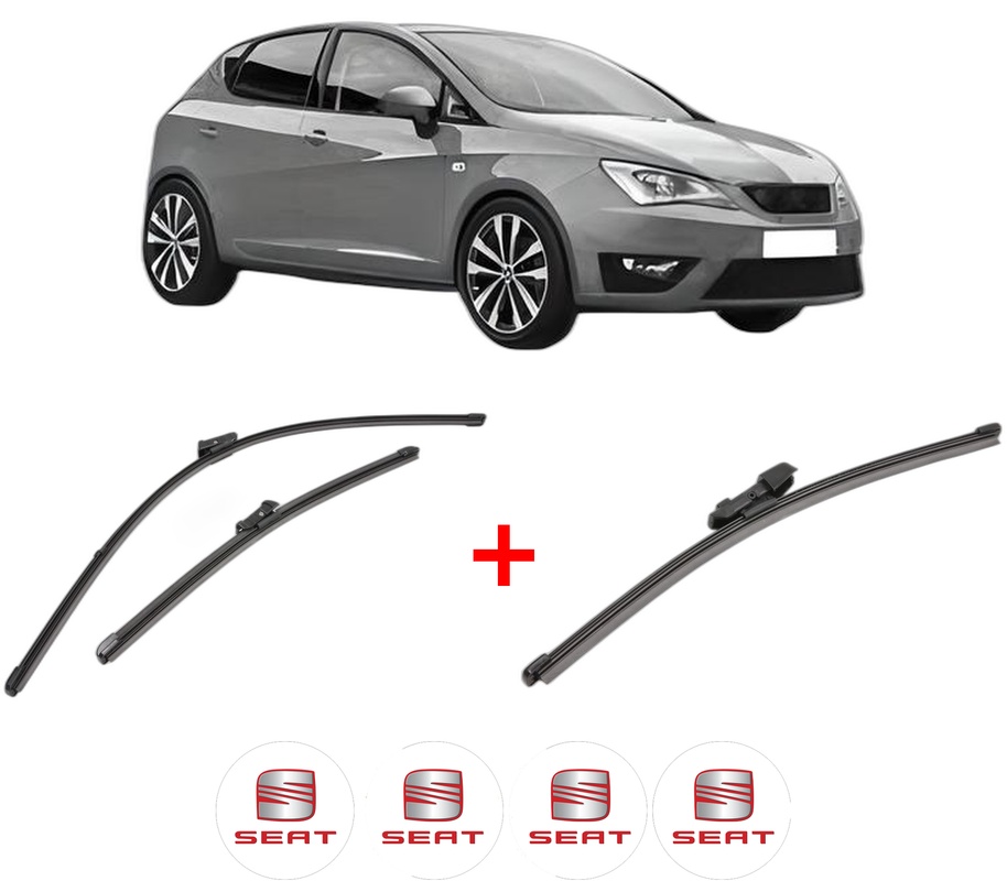 Set 3 stergatoare SEAT IBIZA V (KJ1, KJG) din 2017, pentru parbriz si luneta fata si spate auto, Valeo Silencio Xtrm, din cauciuc siliconat rezistent, 4 Stickere Auto SEAT
