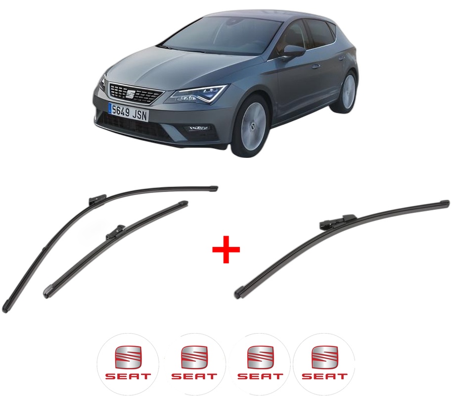 Set 3 stergatoare SEAT LEON Hatchback Van (5F1) din 2017 - 2018, pentru parbriz si luneta fata si spate auto, Valeo Silencio Xtrm, din cauciuc siliconat rezistent, 4 Stickere Auto SEAT