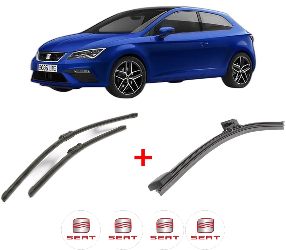 Set 3 stergatoare SEAT LEON (KL1, KLG) din 2019, pentru parbriz si luneta fata si spate auto, Bosch Aerotwin, din cauciuc siliconat rezistent, 4 Stickere Auto SEAT