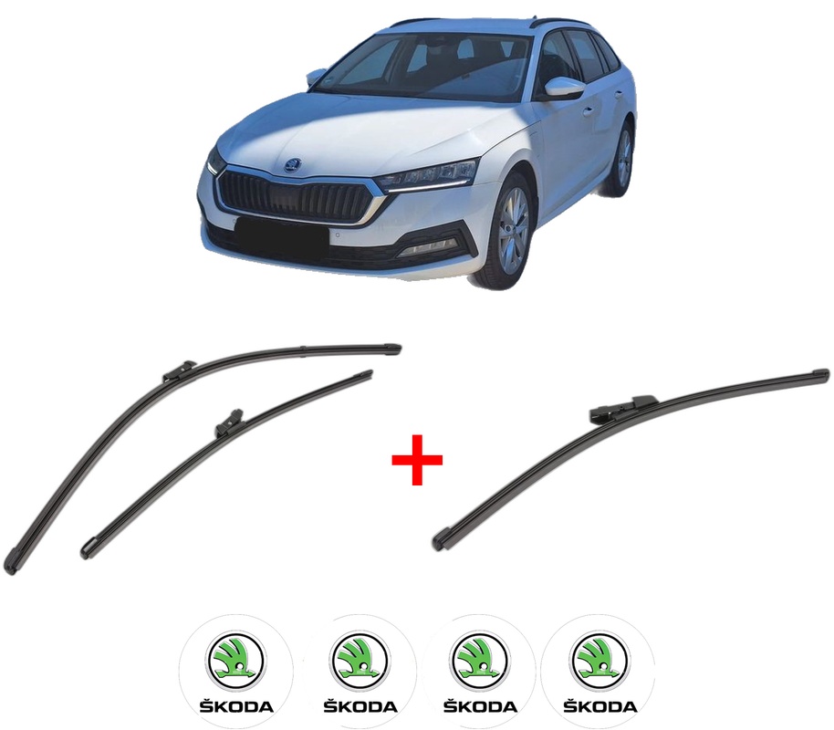 Set 3 stergatoare SKODA OCTAVIA IV Combi (NX5, PV5) din 2019, pentru parbriz si luneta fata si spate auto, Valeo Silencio Xtrm, din cauciuc siliconat rezistent, 4 Stickere Auto SKODA