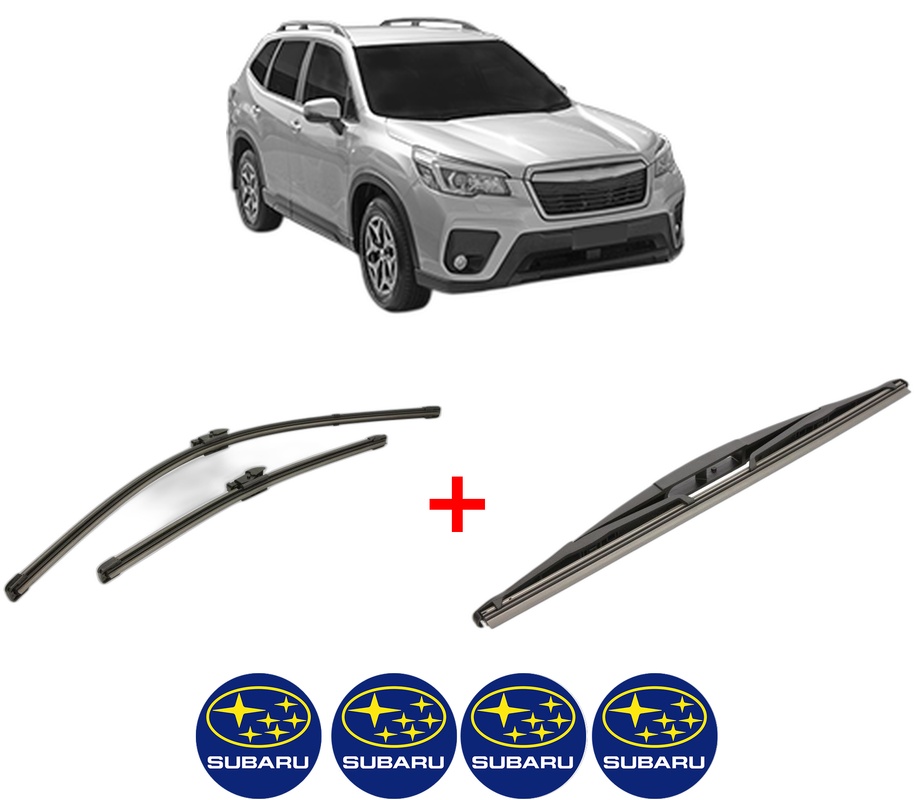 Set 3 stergatoare SUBARU FORESTER (SK_) din 2018, pentru parbriz si luneta fata si spate auto, Valeo Silencio, din cauciuc siliconat rezistent, 4 Stickere Auto SUBARU