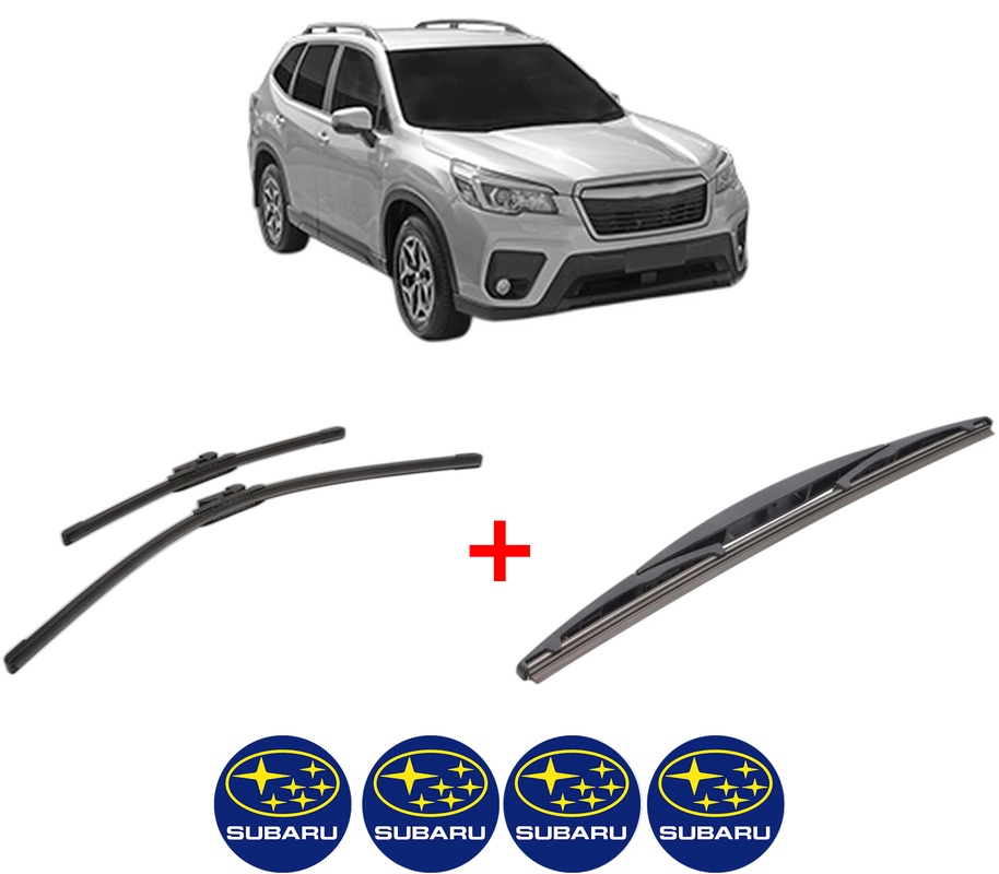 Set 3 stergatoare SUBARU FORESTER (SK_) din 2018, pentru parbriz si luneta fata si spate auto, Bosch Twin, din cauciuc siliconat rezistent, 4 Stickere Auto SUBARU
