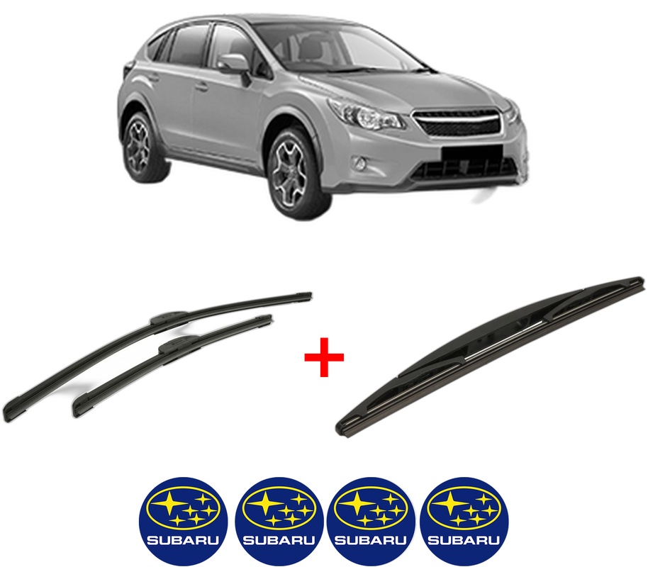 Set 3 stergatoare SUBARU XV (_GP_) din 2012 - 2017, pentru parbriz si luneta fata si spate auto, Bosch Twin, din cauciuc siliconat rezistent, 4 Stickere Auto SUBARU