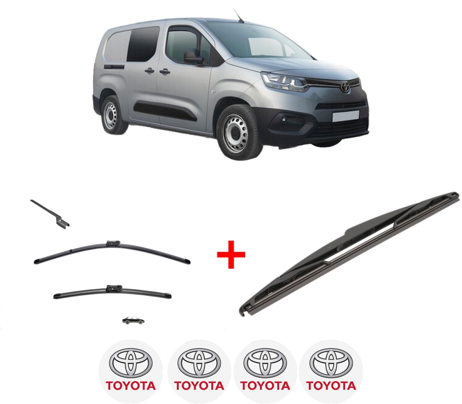 Set 3 stergatoare TOYOTA PROACE CITY VERSO MPV (BKY_) din 2019 - 2024, pentru parbriz si luneta fata si spate auto, Valeo Silencio, din cauciuc siliconat rezistent, 4 Stickere Auto TOYOTA