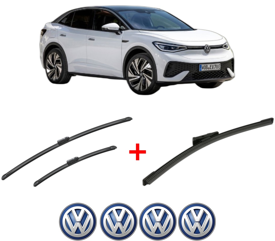 Set 3 stergatoare Volkswagen ID.5 (E39) din 2021, pentru parbriz si luneta fata si spate auto, Bosch Aerotwin, din cauciuc siliconat rezistent, 4 Stickere Auto VW