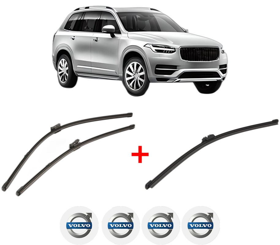 Set 3 stergatoare VOLVO XC90 II (256) din 2014 - 2022, pentru parbriz si luneta fata si spate auto, Valeo Silencio, din cauciuc siliconat rezistent, 4 Stickere Auto VOLVO