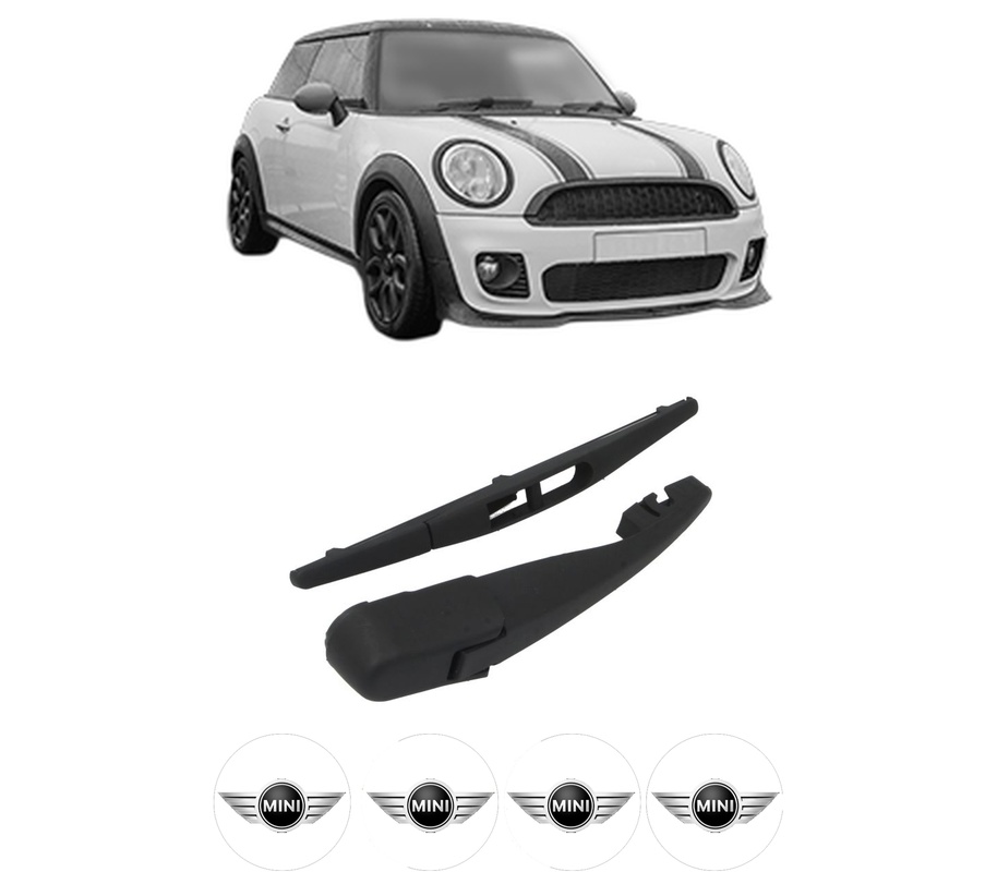 Set brat stergator spate cu lamela pentru MINI MINI CLUBMAN (F54) din 2015-2024, pentru spate, din cauciuc siliconat rezistent, Cri-Flo, 4 stickere auto MINI