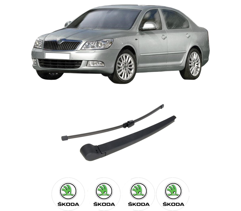Set brat stergator spate cu lamela pentru SKODA OCTAVIA II (1Z3) din 2004-2013, pentru spate, din cauciuc siliconat rezistent, Cri-Flo, 4 stickere auto SKODA