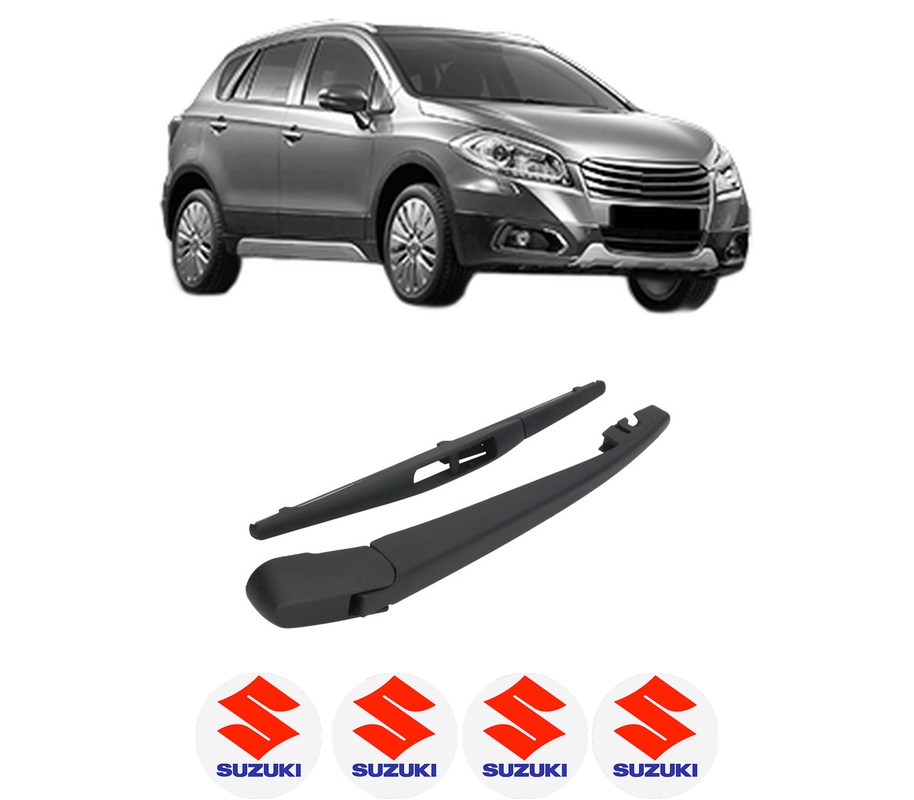 Set brat stergator spate cu lamela pentru SUZUKI SX4 S-CROSS (JY) din 2013-2022, pentru spate, din cauciuc siliconat rezistent, Cri-Flo, 4 stickere auto SUZUKI