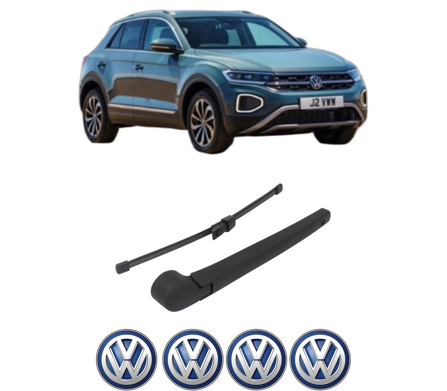 Set brat stergator spate cu lamela pentru VW T-ROC (A11, D11) din 2017, pentru spate, din cauciuc siliconat rezistent, Cri-Flo, 4 stickere auto VW