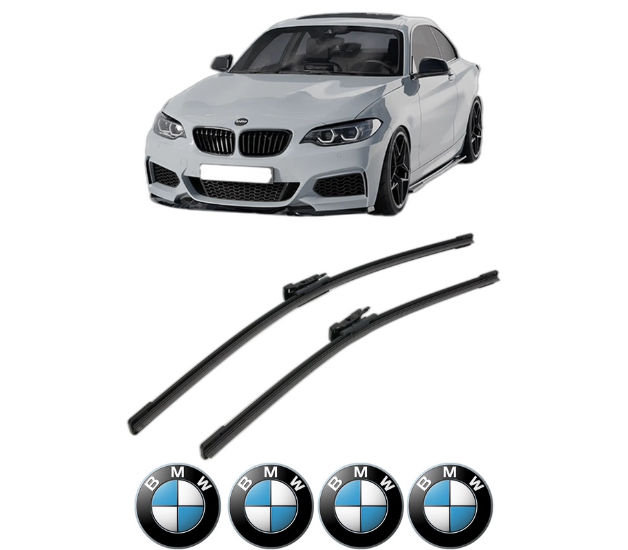 Set stergatoare auto BMW Seria 2 Coupe (F22, F87) din 2012-2021, pentru parbriz auto, 2 bucati, Bosch Aerotwin, din cauciuc siliconat rezistent, 4 Stickere Auto BMW Seria
