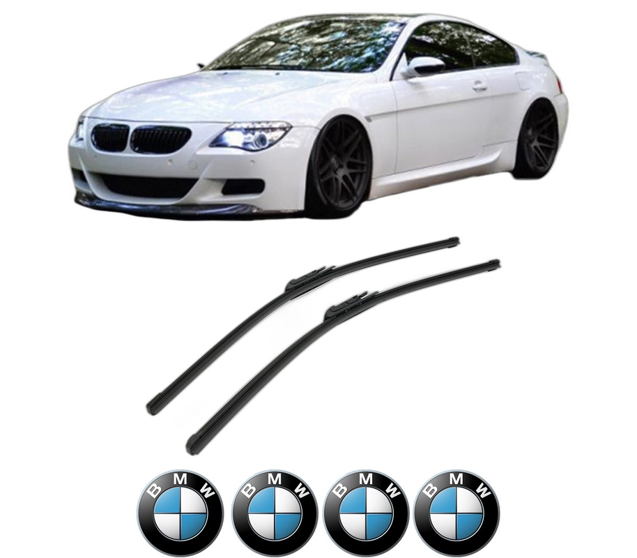 Set stergatoare auto BMW Seria 6 Convertible (E64) din 2004-2010, pentru parbriz auto, 2 bucati, Bosch Aerotwin, din cauciuc siliconat rezistent, 4 Stickere Auto BMW Seria