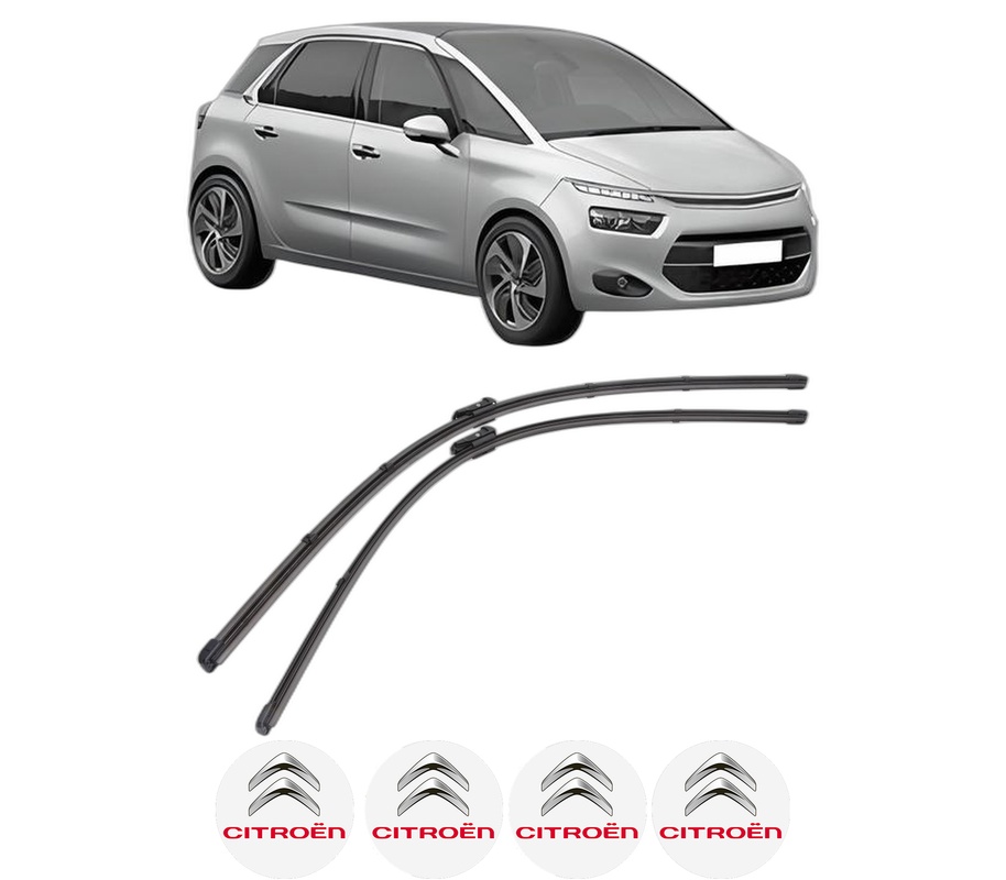 Set stergatoare auto CITROEN C4 GRAND PICASSO II (DA_, DE_) din 2013-2018, pentru parbriz auto, 2 bucati, Valeo Silencio, din cauciuc siliconat rezistent, 4 Stickere Auto CITROEN