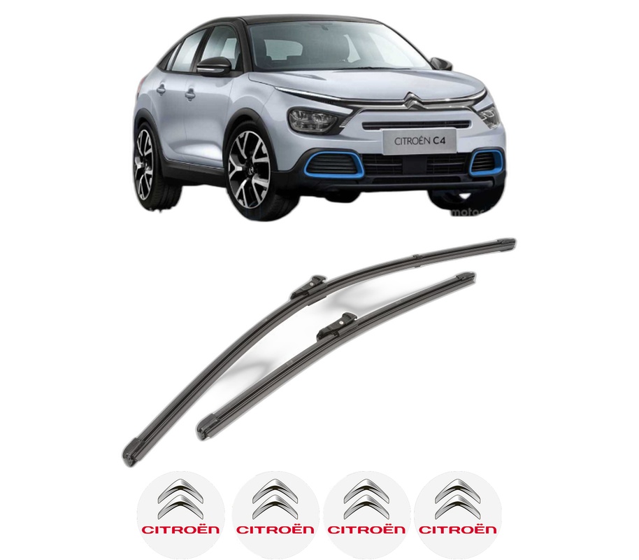 Set stergatoare auto CITROEN C4 III (BA_, BB_, BC_) din 2020-2024, pentru parbriz auto, 2 bucati, Valeo Silencio Xtrm, din cauciuc siliconat rezistent, 4 Stickere Auto CITROEN