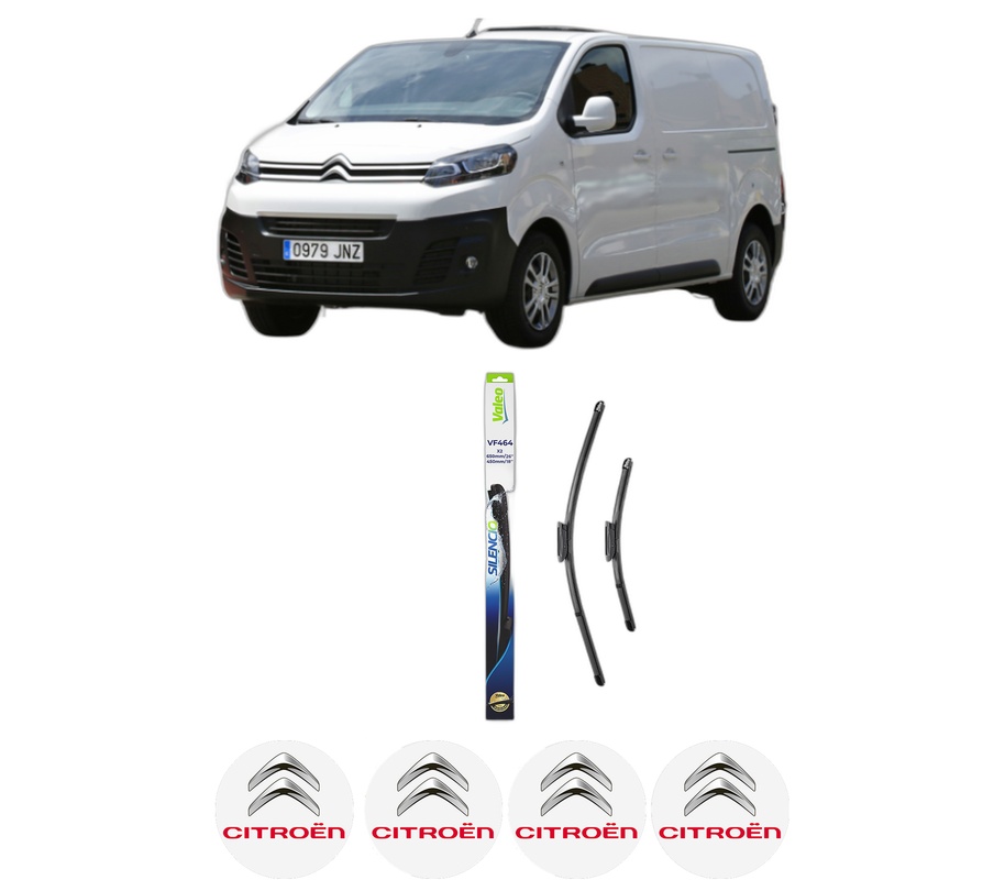 Set stergatoare auto CITROEN JUMPY III Bus (V_) din 2016-2023, pentru parbriz auto, 2 bucati, Valeo Silencio Xtrm, din cauciuc siliconat rezistent, 4 Stickere Auto CITROEN
