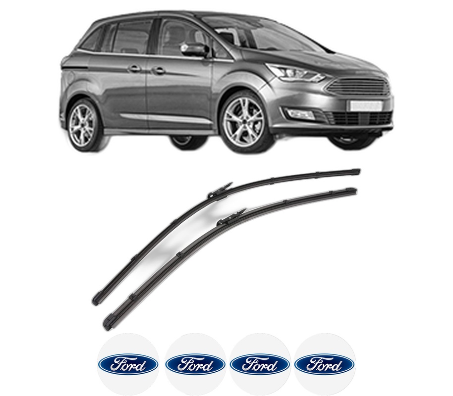 Set stergatoare auto FORD C-MAX II Van din 2010-2019, pentru parbriz auto, 2 bucati, Valeo Silencio Xtrm, din cauciuc siliconat rezistent, 4 Stickere Auto FORD