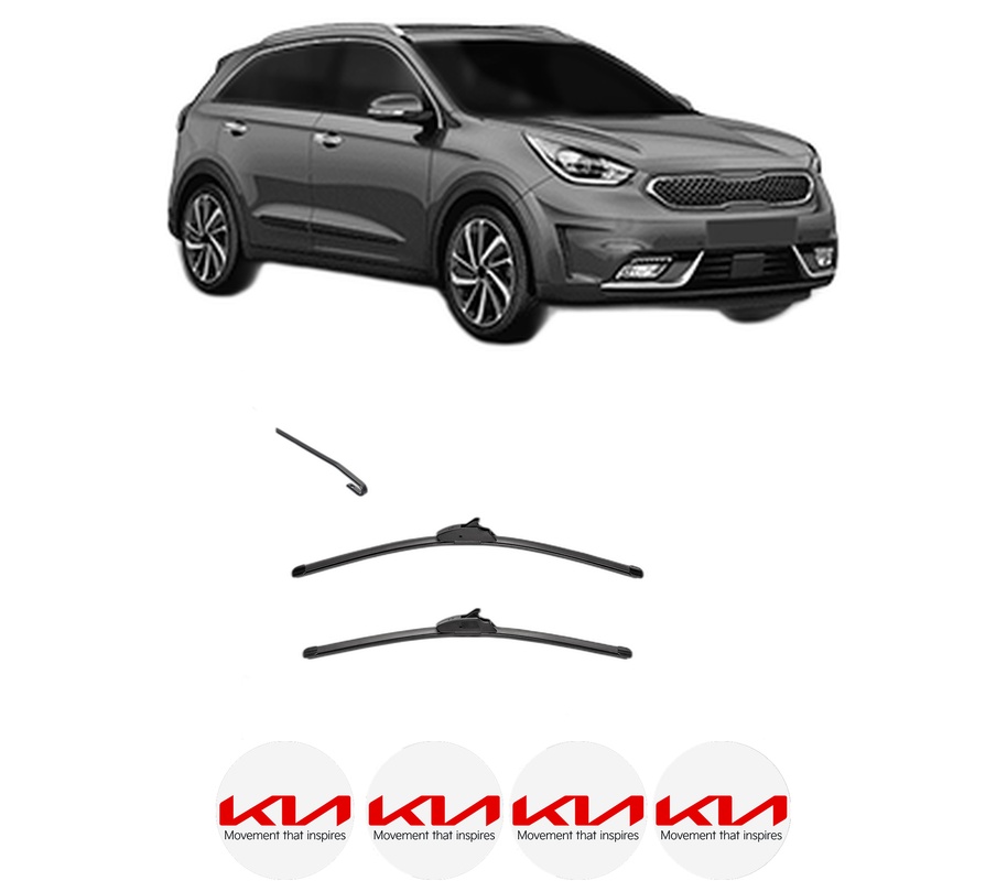 Set stergatoare auto KIA NIRO VAN (DE) din 2016, pentru parbriz auto, 2 bucati, Valeo Silencio, din cauciuc siliconat rezistent, 4 Stickere Auto KIA