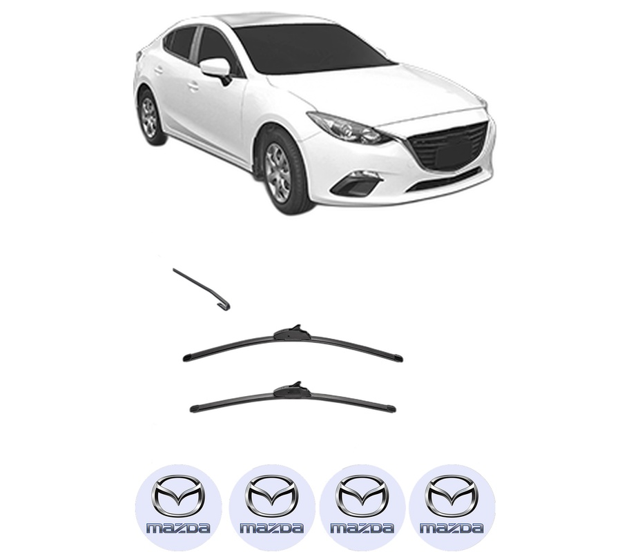 Set stergatoare auto MAZDA 3 Saloon (BP_) din 2018-2021, pentru parbriz auto, 2 bucati, Valeo Silencio, din cauciuc siliconat rezistent, 4 Stickere Auto MAZDA