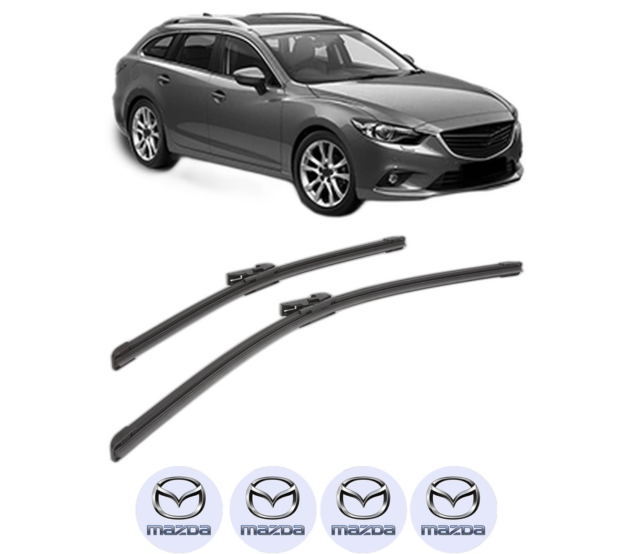 Set stergatoare auto MAZDA 6 Estate (GJ, GL) din 2012-2020, pentru parbriz auto, 2 bucati, Bosch Aerotwin, din cauciuc siliconat rezistent, 4 Stickere Auto MAZDA