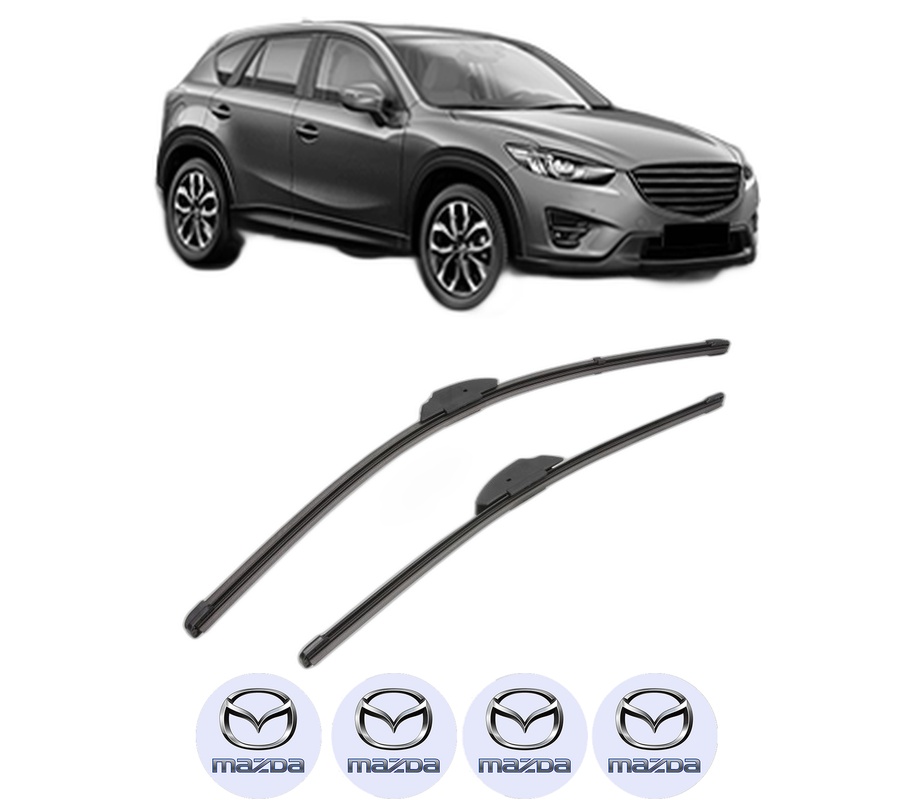 Set stergatoare auto MAZDA CX-5 (KE, GH) din 2011-2017, pentru parbriz auto, 2 bucati, Valeo Silencio Xtrm, din cauciuc siliconat rezistent, 4 Stickere Auto MAZDA