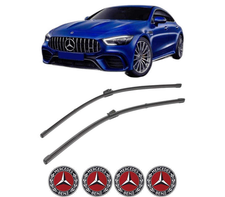 Set stergatoare auto MERCEDES-BENZ AMG GT (X290) din 2018-2022, pentru parbriz auto, 2 bucati, Valeo Silencio, din cauciuc siliconat rezistent, 4 Stickere Auto MERCEDES-BENZ