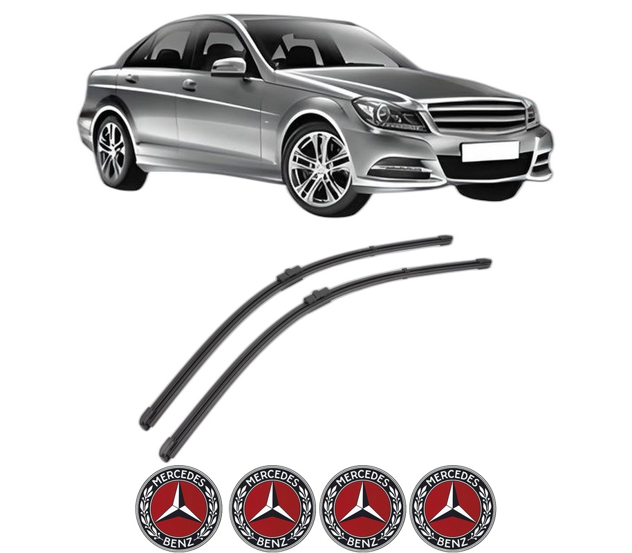 Set stergatoare auto MERCEDES-BENZ C-CLASS Coupe (C204) din 2011-2013, pentru parbriz auto, 2 bucati, Valeo Silencio Xtrm, din cauciuc siliconat rezistent, 4 Stickere Auto MERCEDES-BENZ