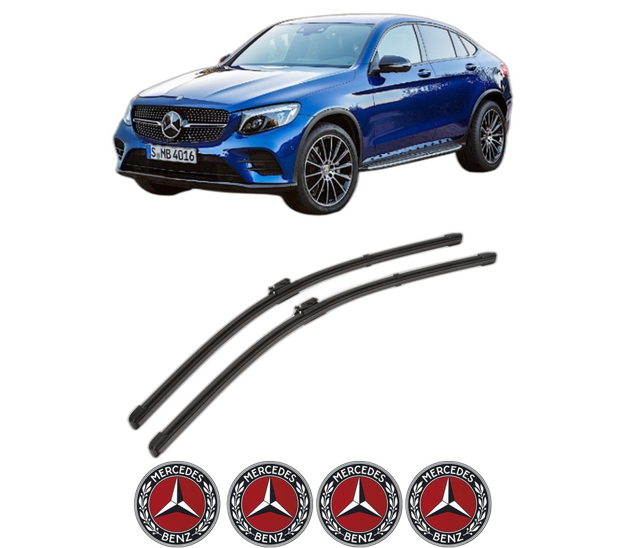 Set stergatoare auto MERCEDES-BENZ GLC Coupe (C253) din 2016-2023, pentru parbriz auto, 2 bucati, Valeo Silencio Xtrm, din cauciuc siliconat rezistent, 4 Stickere Auto MERCEDES-BENZ