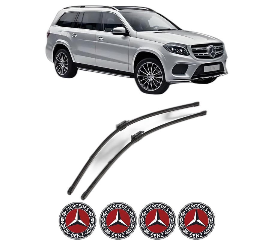 Set stergatoare auto MERCEDES-BENZ GLS (X166) din 2015-2019, pentru parbriz auto, 2 bucati, Valeo Silencio Xtrm, din cauciuc siliconat rezistent, 4 Stickere Auto MERCEDES-BENZ