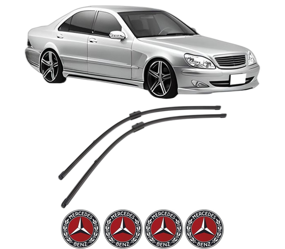 Set stergatoare auto MERCEDES-BENZ S-CLASS (W220, V220) din 1998-2005, pentru parbriz auto, 2 bucati, Valeo Silencio Xtrm, din cauciuc siliconat rezistent, 4 Stickere Auto MERCEDES-BENZ