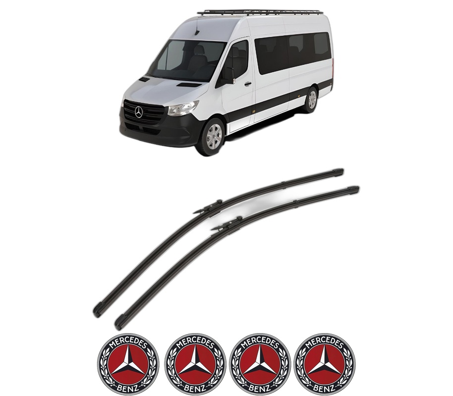 Set stergatoare auto MERCEDES-BENZ SPRINTER 5-t Bus (B906) din 2009-2018, pentru parbriz auto, 2 bucati, Valeo Silencio Xtrm, din cauciuc siliconat rezistent, 4 Stickere Auto MERCEDES-BENZ